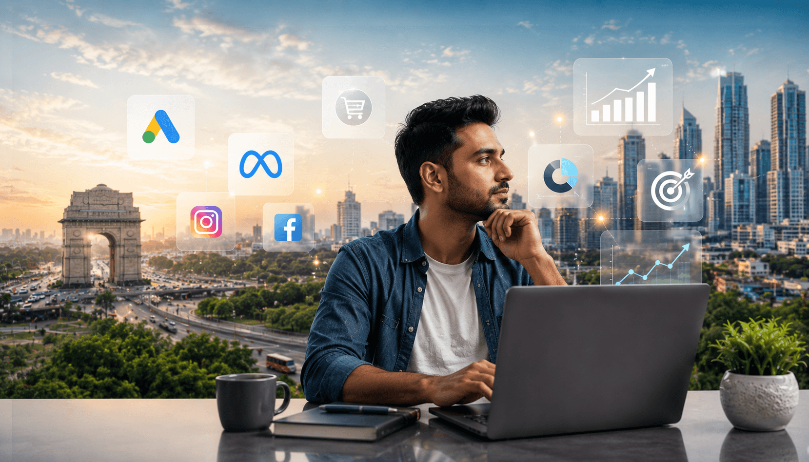 Professional digital marketing agency in Noida and Delhi NCR with Google Ads, Meta Ads, SEO and social media marketing visuals